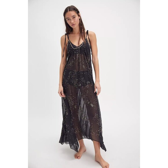 Intimately Free People A Little Shine Maxi Slip Dress Sheer Beaded S NEW 280594 - Picture 1 of 7
